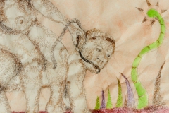 Detail, Phyllis & Aristotle, 2001, hand-sewn human hair with watercolor and color pencils, 19” x 21” x 1.25” 