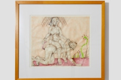 Phyllis & Aristotle, 2001, hand-sewn human hair with watercolor and color pencils, 19” x 21” x 1.25”