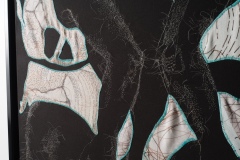 Graces, Nalgonas, Marias, 2022-2023, hand-sewn human gray hair, specialty fabric with thread on black twill fabric, 34” x 38” x 2 ¼”, Image courtesy of form & concept. Photography by Byron Flesher. 