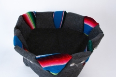 Molcajete, Mollicaxtli, 2026, felt and Mexican serape repurposed fabric, botonaduras, 21\" x 27\" x 27\" — Photography by Mariah Richstone